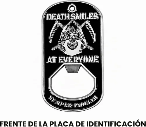 Vista 2 de Military Gift Shop One USMC Death Smiles at Everyone – Marines Smile Back - Abridor de botellas de identificación para perro – Abrebotellas