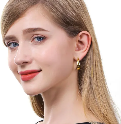 Vista 2 de ToHeart Aretes de aro de oro de 14 quilates para mujer, aretes de aro rectangulares chapados en oro pequeños