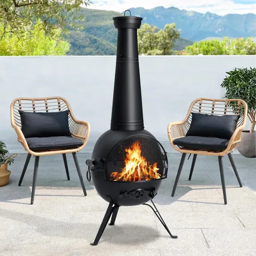 Vista 9 de SINGLYFIRE Chiminea Chiminea - Chimenea para exteriores para patio o patio trasero, hoguera de madera con cubierta de chimenea sin óxido, hierro