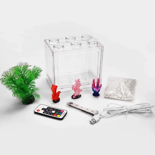 Vista 6 de Oltraman Pequeño Tanque de Peces Betta, Kit de Tanque de Acuario con Iluminación LED, Conjunto de Tanque de Peces de Combate Apilable de 0.6