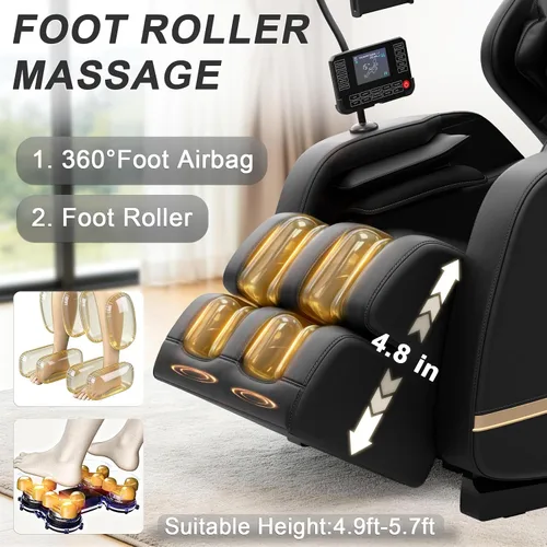 Vista 7 de Megashock SL Track 2026 Silla de masaje de cuerpo completo, silla de masaje de gravedad cero con calor trasero, 12 rodillos fijos, masaje de pies