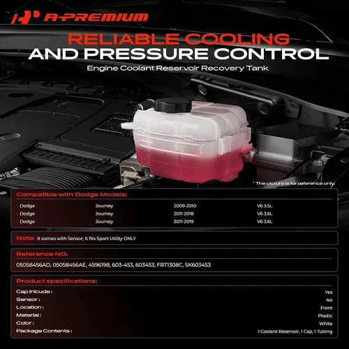 Vista 2 de A-Premium Tanque de depósito de refrigerante del motor presurizado delantero con tapa y tubo compatible con Dodge 2009-2010 Journey 2.4L 3.5L