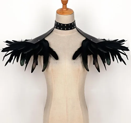 Vista 8 de L'VOW Paquete de 2 piezas de charreteras de plumas naturales con correa de hombro para Halloween