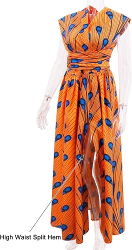 Vista 5 de Giovacker - Vestido de fiesta para mujer con estampado africano. Traje tradicional Dashiki
