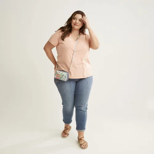 Vista 5 de Vera Bradley Bolso cruzado de algodón todo en uno para mujer con protección RFID, Coral floral