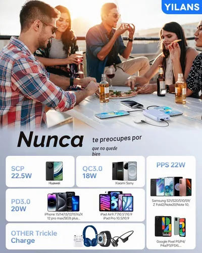 Vista 7 de YILANS Cargador portátil 50000mAh, banco de energía de 22.5W con 4 cables Azur