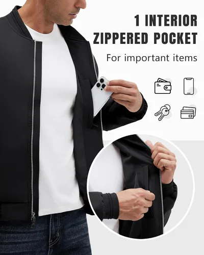 Vista 21 de Polu Chaquetas bomber para hombre con bolsillos, chaquetas cortavientos ligeras, cremallera de 2 vías, abrigo casual de negocios para otoño e