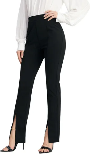Vista 3 de WDIRARA Pantalones largos de cintura alta elástica para mujer
