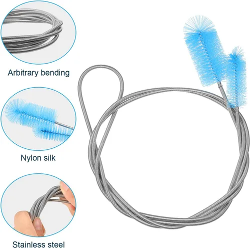 Vista 2 de Juego de 12 cepillos de filtro de acuario flexible de doble extremo para limpieza de tuberías de manguera de acero inoxidable de nailon largo