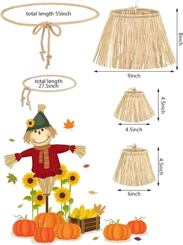 Vista 2 de Jetec Kit de 7 pajitas de espantapájaros, 5 material de rafia, accesorios de disfraz de espantapájaros, decoración de rafia, cuello, brazos