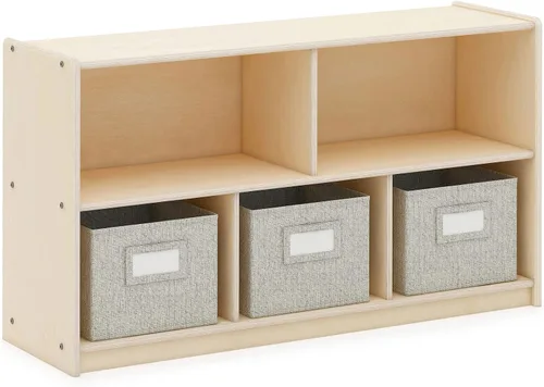 Vista 10 de Guidecraft EdQ - Almacenamiento de 5 compartimentos de 24 pulgadas, color blanco con 3 contenedores de tela: estantería multiusos de madera