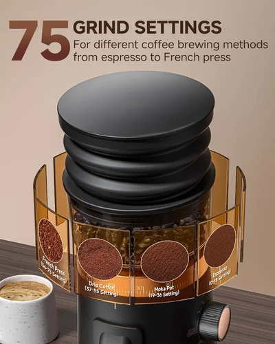 Vista 12 de AMZCHEF Single Dose Coffee Grinder, Low Retention, 75 Settings, Rose Gold