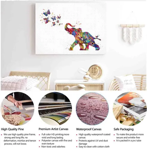 Vista 2 de Impresión artística de acuarela, elefante bebé y mariposas, estampado de acuarela de elefante bebé con mariposa, regalo de cumpleaños, decoración