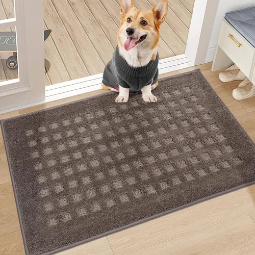 Vista 13 de BEQHAUSE Tapetes para puerta de 20 x 32 pulgadas, tapete antideslizante de punto gofre, de perfil bajo, resistente a la suciedad y absorbente, Beige