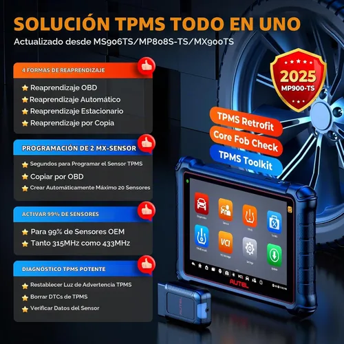 Vista 4 de Autel Scanner MaxiPro MP900TS, herramienta TPMS superior de 8 pulgadas como MS906PRO-TS, codificación OE 2026 Up of MaxiSYS MS906PRO MK900TS