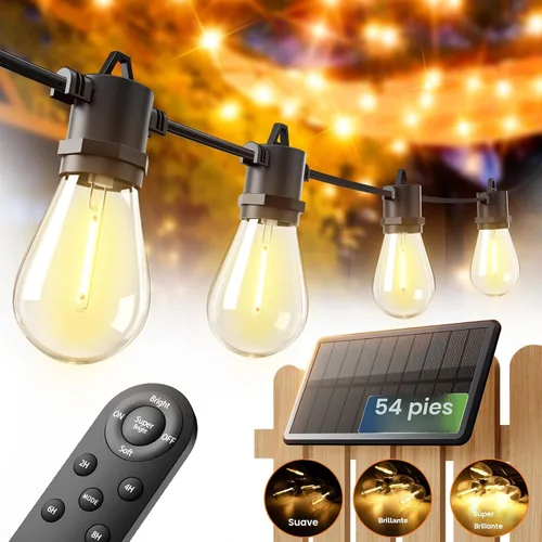 Vista 8 de addlon Cadena de luces solares de 54 pies (48+6) para exteriores, impermeables con carga USB y control remoto - Luces de patio con energía solar