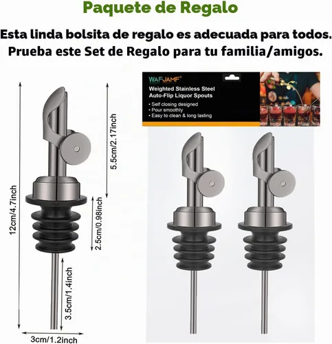 Vista 5 de WAFJAMF Paquete de 2 vertedores de botellas con peso de acero inoxidable, abatibles automáticos, color negro negro (Black-2 pcs)