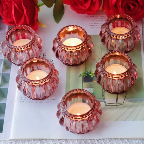 Vista 11 de Woho Juego de 6 portavelas ámbar para mesa de boda, candelabros de cristal a granel para decoración del hogar