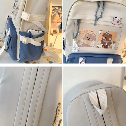 Vista 4 de Linda mochila con lindos accesorios de alfiler colgante de felpa para mochila escolar mochila estudiante niña, Bolso-4, Mochilas de mochila