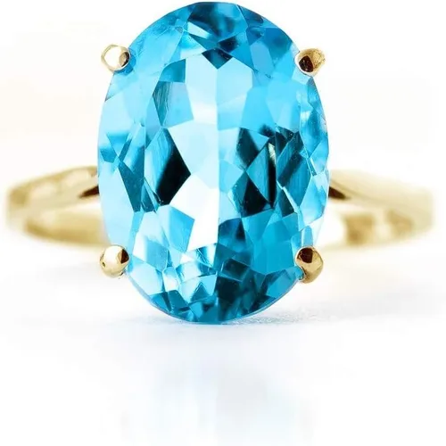 Vista 4 de Galaxy Gold GG Anillo de oro amarillo sólido pulido de 14 k 8 quilates topacio azul ovalado natural