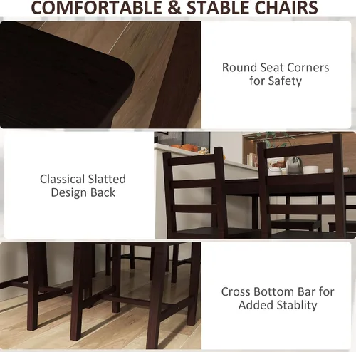 Vista 4 de HOMCOM Juego de mesa de comedor para 4, 5 piezas, mesa de cocina moderna y sillas, juego de comedor de madera para espacios pequeños, rincón