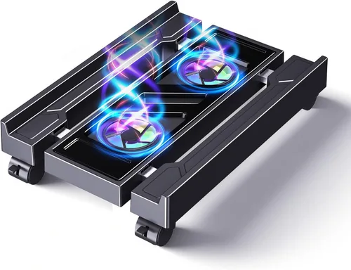 Vista 10 de Soporte de torre ajustable para computadora, soporte de PC ventilado para piso, soporte de CPU móvil con 4 ruedas giratorias que se adapta a