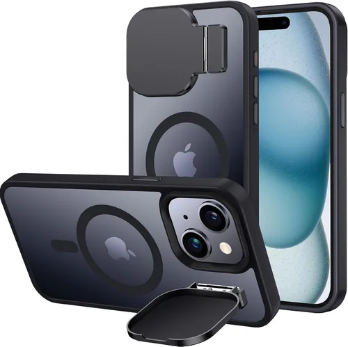 Vista 7 de Silverback Funda para iPhone 14 Pro Max con funda para cámara, compatible con MagSafe, con soporte integrado, funda magnética translúcida mate a