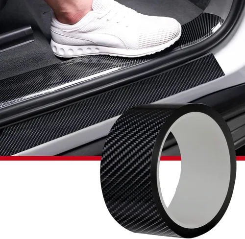 Vista 8 de CloudBuyer Protector universal para borde de puerta de automóvil, película de vinilo negro brillante 5D de fibra de carbono con protección