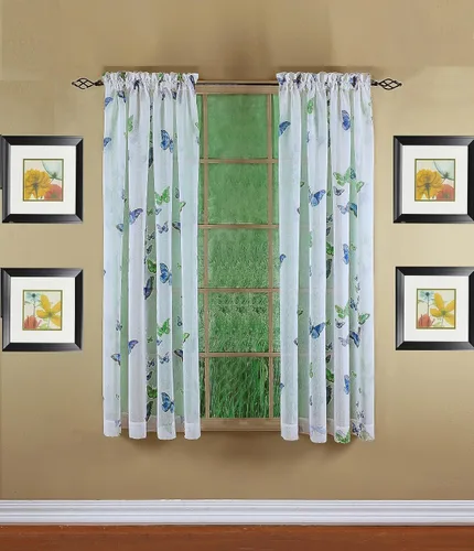 Vista 3 de Today's Curtain Panel semitransparente con estampado de mariposas, 63", azul, 54W x 63L
