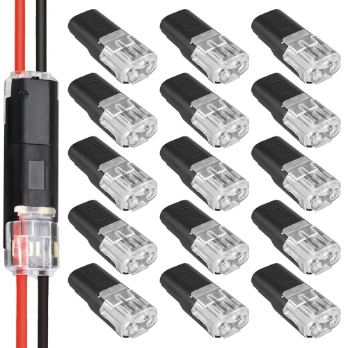 Vista 9 de Conector enchufable de doble cable, conectores de tira de luz LED, 2 pines, nuevo conector de cable de bajo voltaje con hebilla de bloqueo