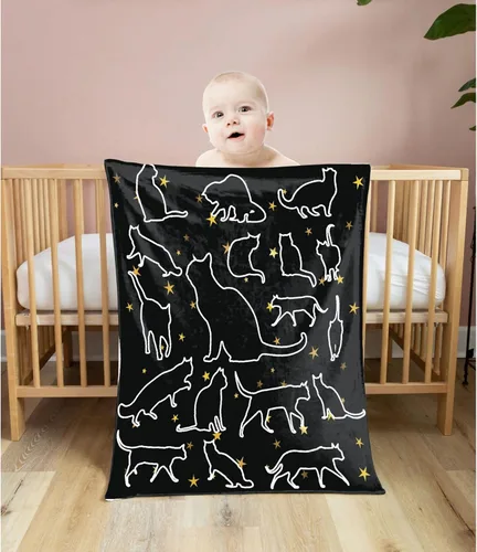 Vista 3 de Khumbhira Manta de estrellas de gatos negros, regalos lindos para niños y niñas, decoración de gatitos, manta de franela suave y ligera, ropa
