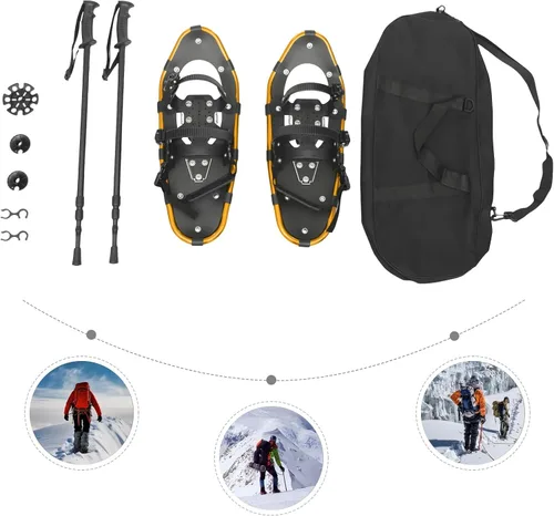 Vista 7 de Paquete de raquetas de nieve de 21/25 pulgadas y bastones de senderismo, zapatos de nieve de aluminio ligeros todoterreno con bastones telescópicos