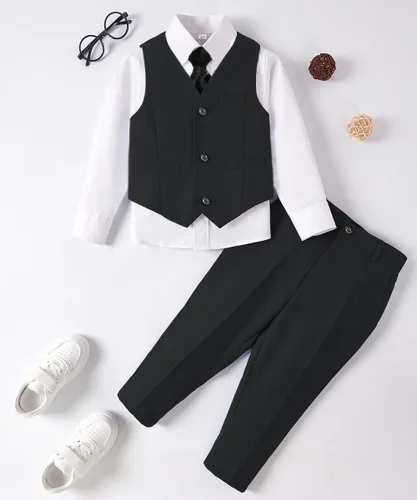 Vista 3 de Traje formal para niños pequeños, esmoquin para boda Negro 4 piezas