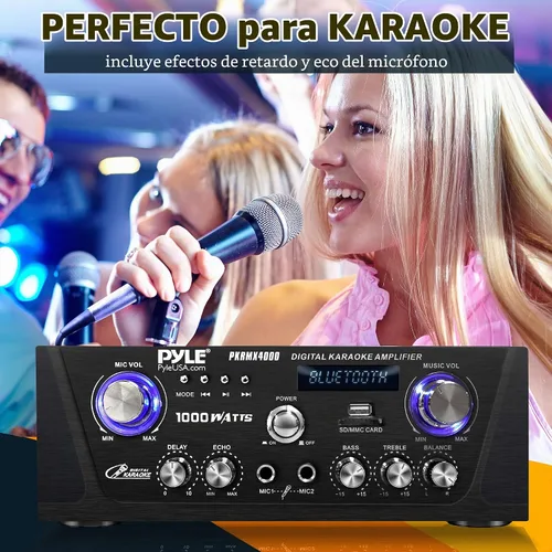 Vista 5 de Pyle Amplificador de karaoke digital Bluetooth para el hogar, receptor de audio para el hogar de 600 W con pantalla LED, ventilador