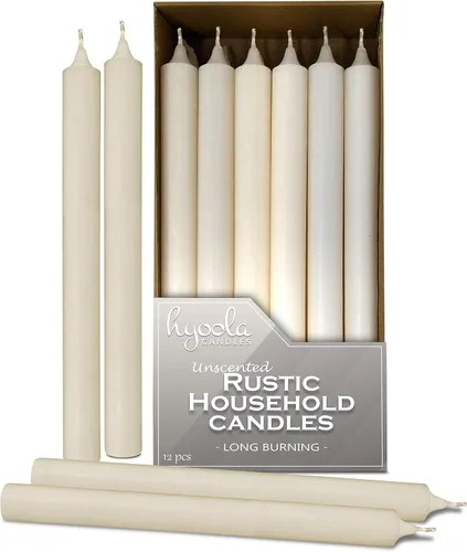 Vista 12 de Hyoola Velas de cena de 10 pulgadas – Paquete de 12 velas blancas altas sin perfume rústicas de larga combustión