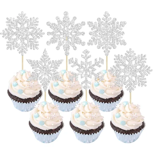 Vista 21 de Gyufise 24 adornos de copos de nieve Oh Baby para cupcakes con purpurina azul, decoración de pastel de baby shower congelado para baby shower