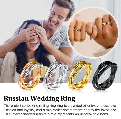 Vista 3 de Bestyle Anillos entrelazados para mujeres y niñas, anillos cruzados apilables de acero inoxidable en tono plataorooro rosanegro, anillo de promesa