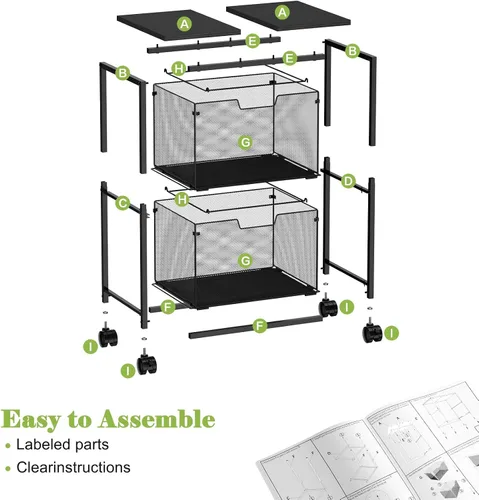 Vista 7 de Sbanmao Carro de archivos con ruedas para cartas/legales con 2 cajones de almacenamiento, almacenamiento debajo del escritorio, archivador vertical