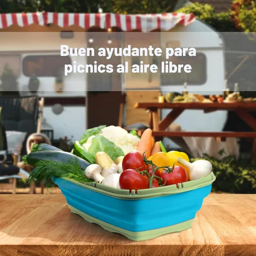 Vista 7 de Tabla de cortar para acampar, HI NINGER - Tabla de cortar plegable con colador, tabla de cortar multifuncional 9 en 1, cesta de lavado de verduras