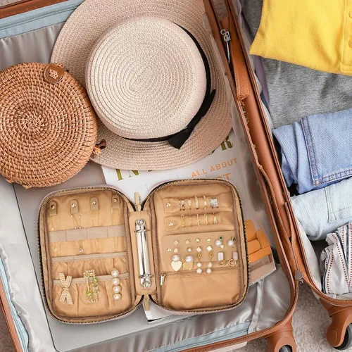 Vista 7 de Allinbag Bolsa organizadora de joyas de viaje con 5 páginas grandes transparentes y 10 rejillas, organizador de collares de viaje transparente