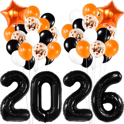 Vista 2 de KatchOn, Juego de globos negros 2026, gigantes de 40 pulgadas, paquete de 34 Globos de graduación naranja y negro 2026, decoraciones de graduación