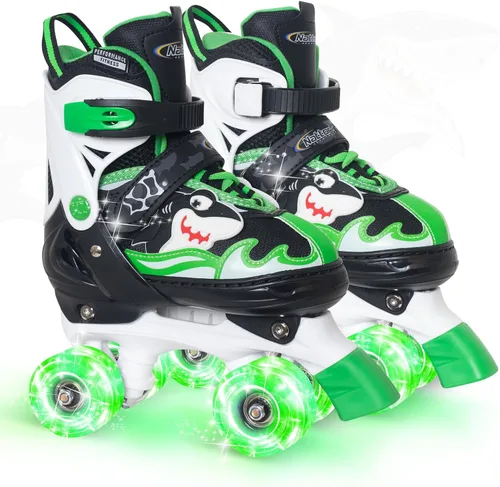 Vista 8 de Nattork Patines de ruedas para niños, patines ajustables con luz para niñas y niños, patines verdes, azules, morados y rosas para niños pequeños