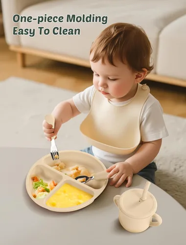 Vista 6 de Juego de tazas de silicona para niños pequeños, 2 tazas con popote y 2 tazas para bebés de 6 meses, tazas de entrenamiento a prueba de derrames a