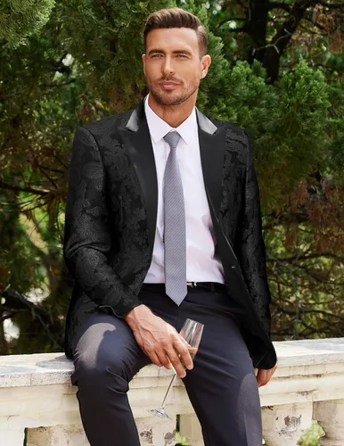 Vista 3 de COOFANDY Chaqueta de esmoquin formal de cachemira floral para hombre, vestido de cena, fiesta, baile de graduación, chaqueta de esmoquin