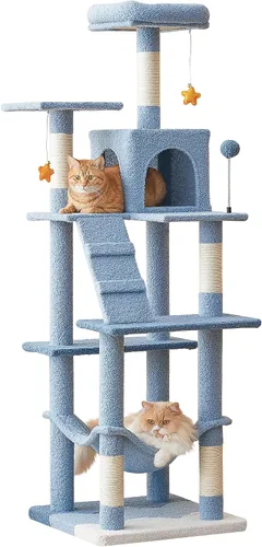 Vista 17 de MWPO - Árbol para gatos, multiestructura para gatos grandes con postes rascadores de sisal, plataforma acolchada, hamaca y condominio, torre Beige