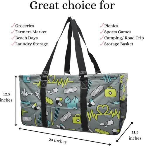 Vista 298 de NGIL Bolsa de comestibles reutilizable extra grande plegable de gran tamaño para comestibles, almacenamiento, picnic, playa, Estampado