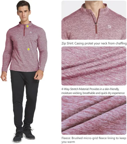 Vista 2 de BALEAF Camisas de correr con cremallera de 14 para hombre, de manga larga, con bolsillo trasero