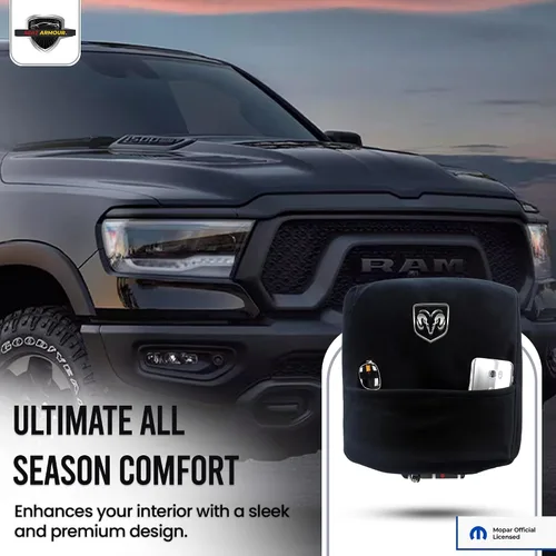 Vista 7 de Cubierta de apoyabrazos de consola premium para Dodge Ram (2010-2025) con asientos de cubo – Protector de tapa de consola suave, lavable a máquina