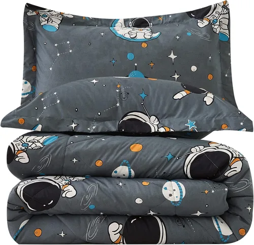 Vista 20 de JSD - Juego de edredón para niños con temática de playa, tamaño individual, diseño de conchas de medusas y estrellas de mar