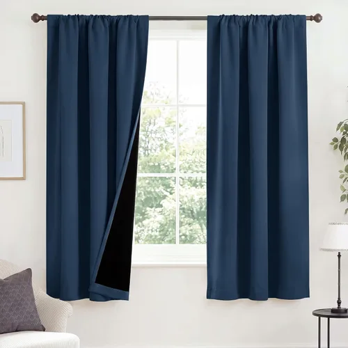 Vista 30 de NICETOWN Biscotti Beige 100% Cortinas opacas de 45" de largo para cocina, bolsillo con varilla para sótano completamente opaco, cortinas térmicas
